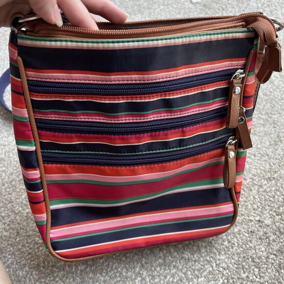 Beuno Striped Crossbody Bag Purse Women’s Bright Red Brown - Picture 4 of 7